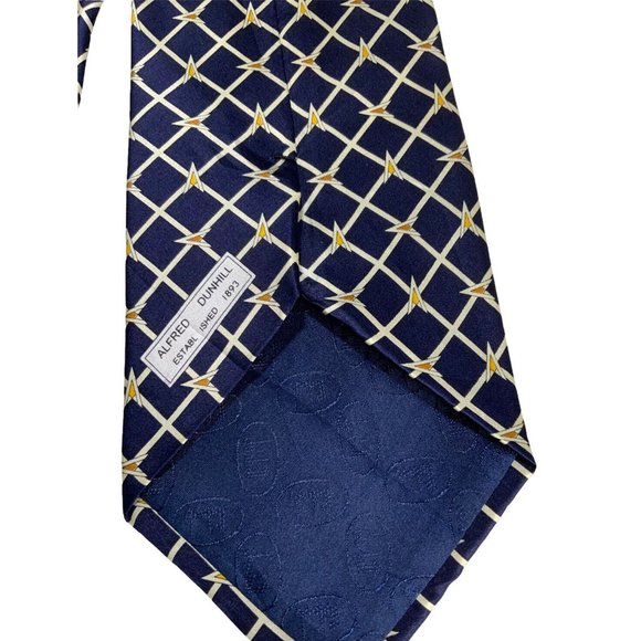 DUNHILL Blue Geometric Silk Tie HANDMADE ITALY 59"/ 4" EC - Picture 3 of 4
